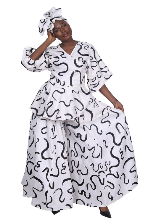 Black and White Abstract-Print Palazzo Pant Set