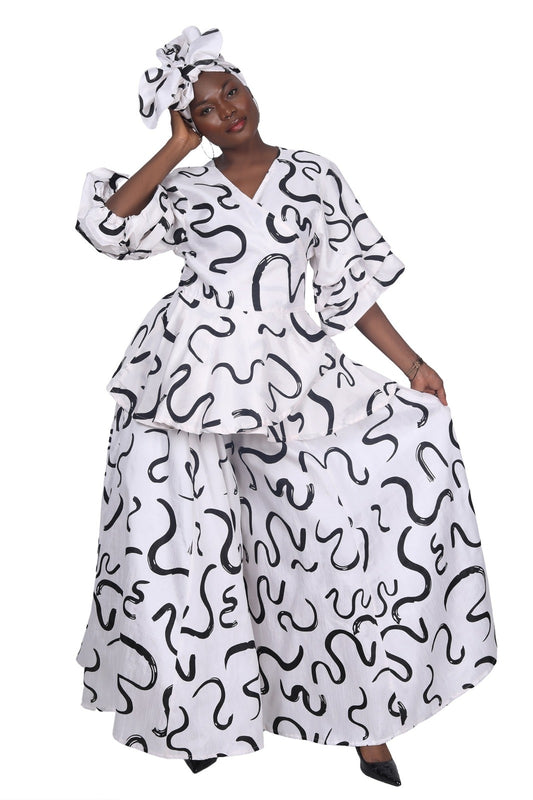 Black and White Abstract-Print Palazzo Pant Set