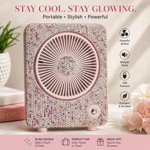 Crystal Rechargeable Desk Fan - Pink