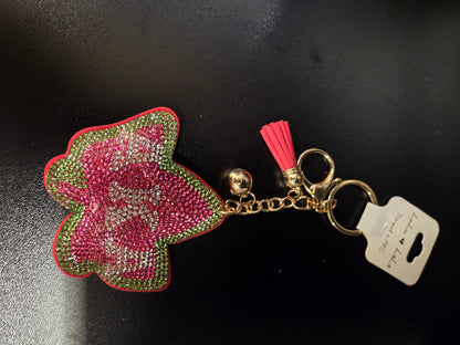 Alpha Kappa Alpha Ivy Leaf Rhinestone Keychain – Pink & Green Glam