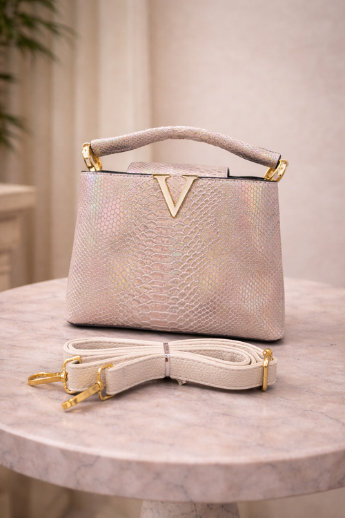 Luxury-Inspired Iridescent Snakeskin Handbag