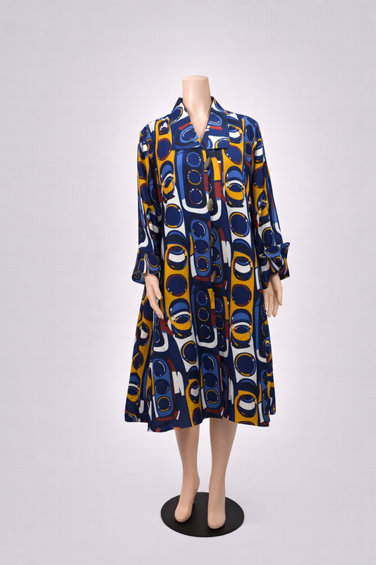 Abstract Print Midi Shirt Dress