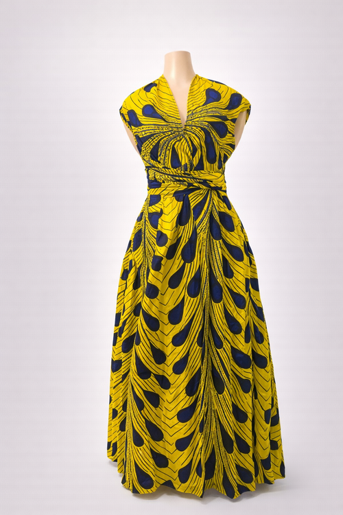 Golden Radiance African-Print Maxi Dress