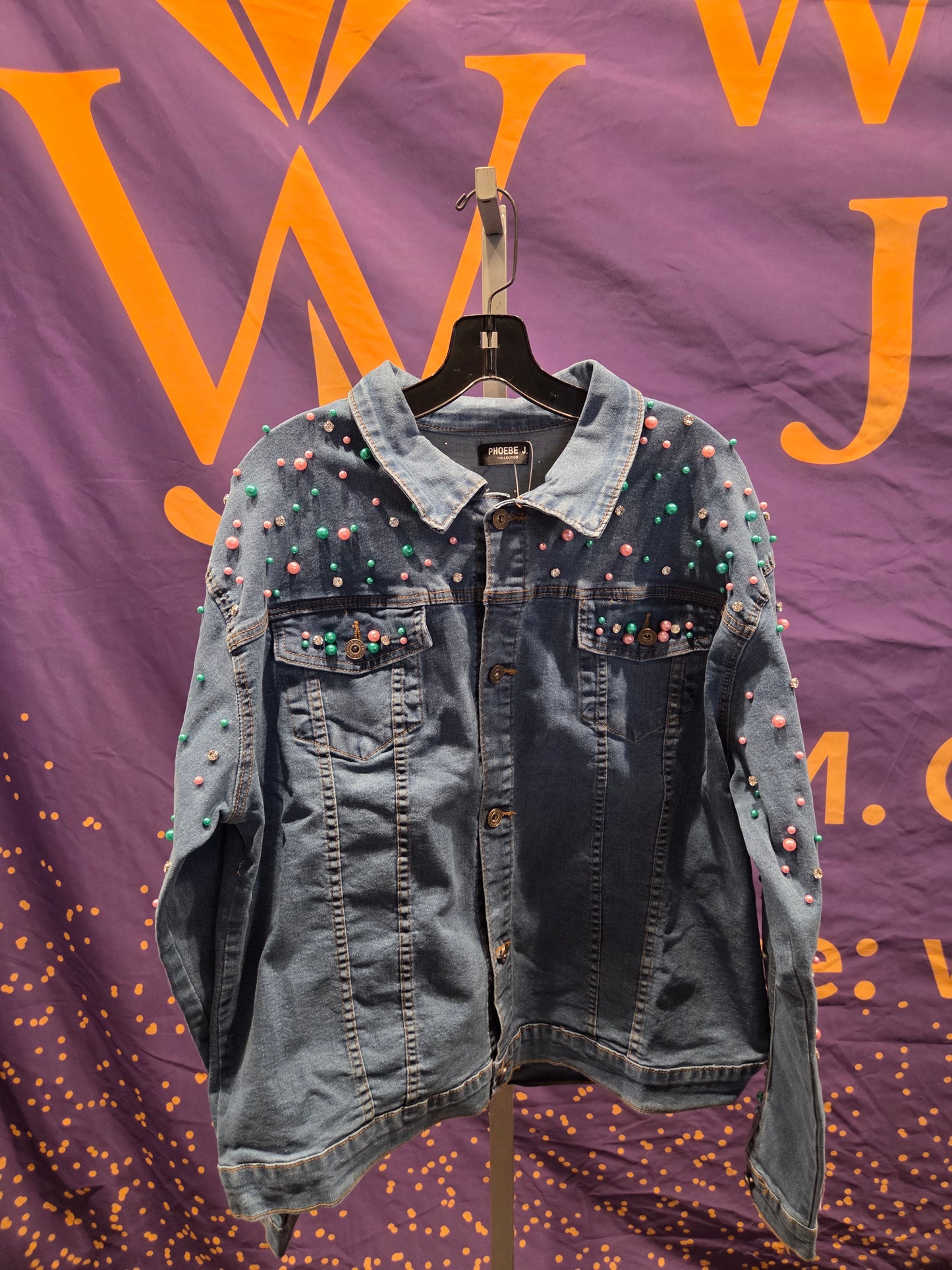 Pastel Pearl Embellished Denim Jacket