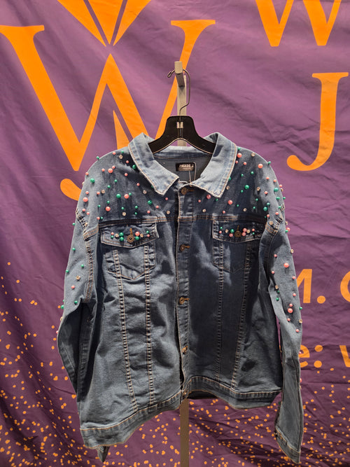 Pastel Pearl Embellished Denim Jacket