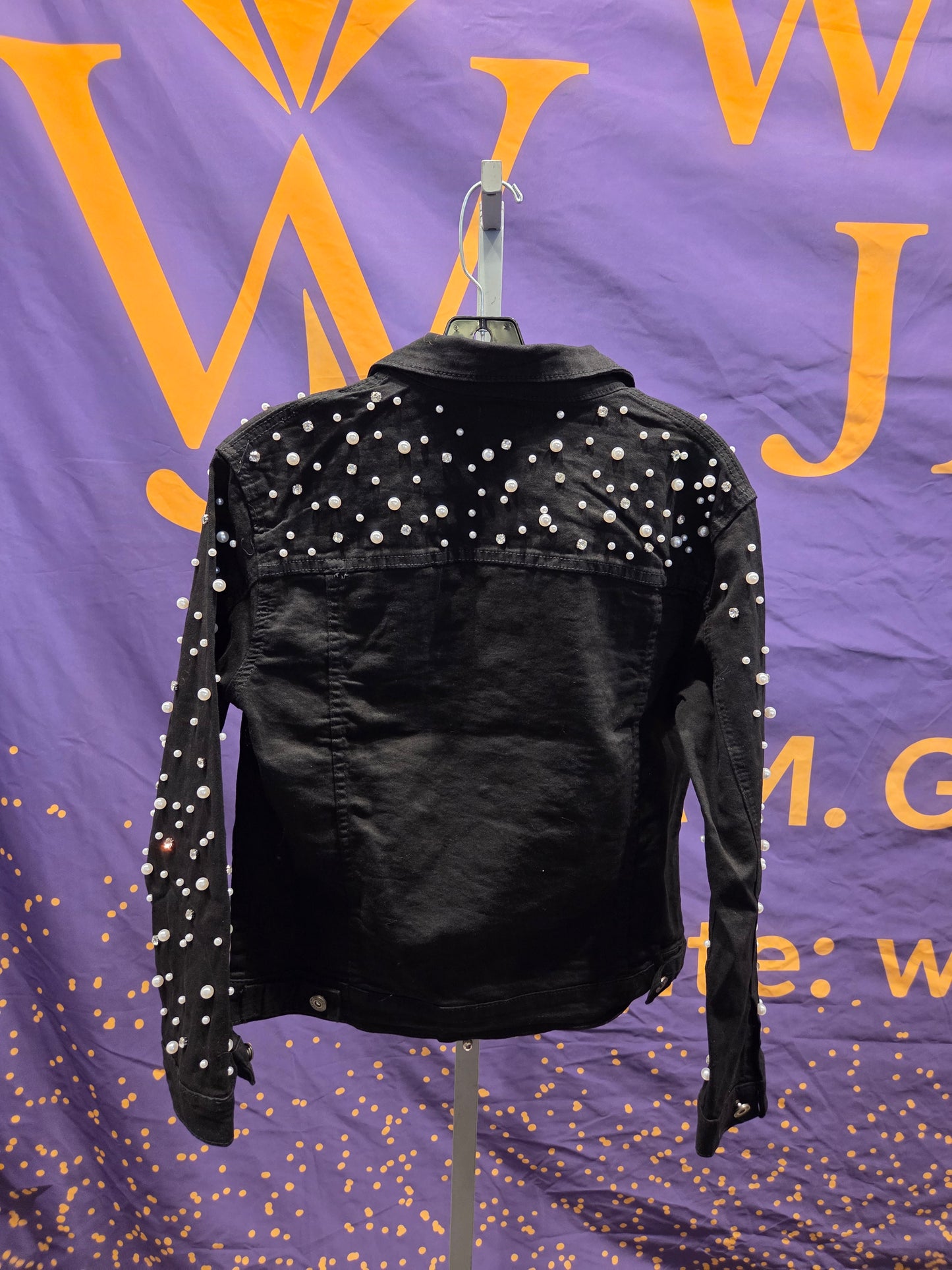 Pearl Embellished Black Denim Jacket