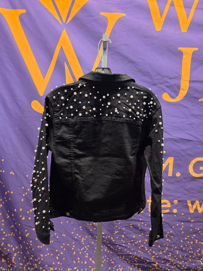 Pearl Embellished Black Denim Jacket