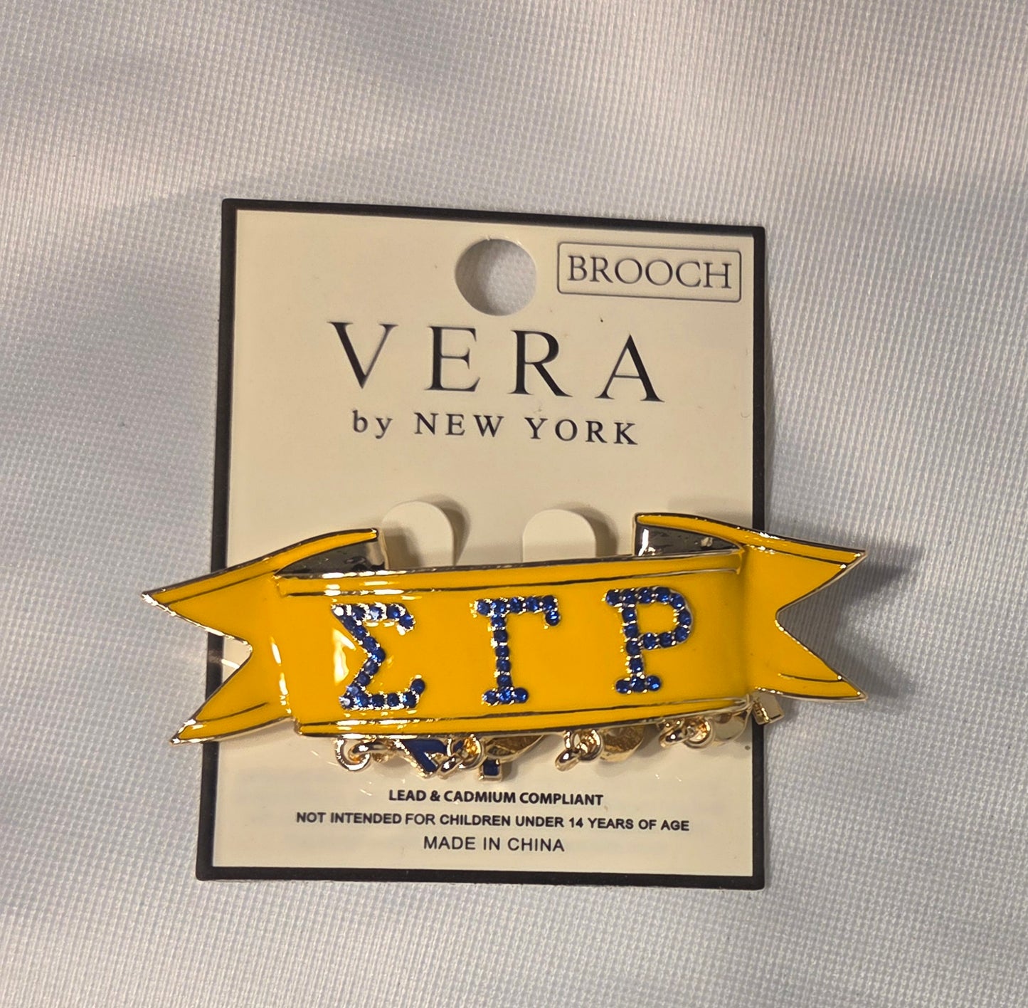 Sigma Gamma Rho Rhinestone Banner Brooch – Blue & Gold Elegance