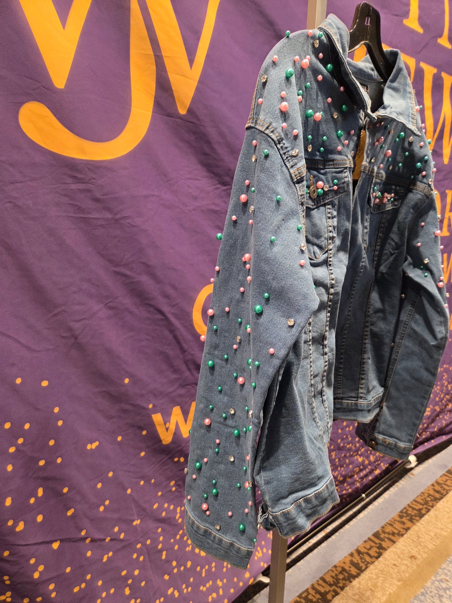 Pastel Pearl Embellished Denim Jacket