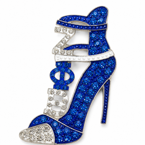Zeta Phi Beta Sparkling Blue Rhinestone High Heel Brooch