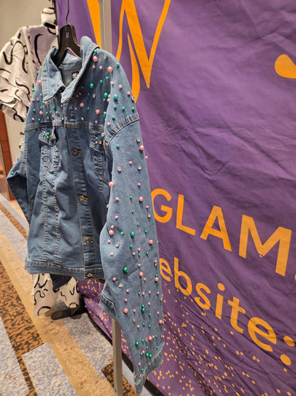 Pastel Pearl Embellished Denim Jacket