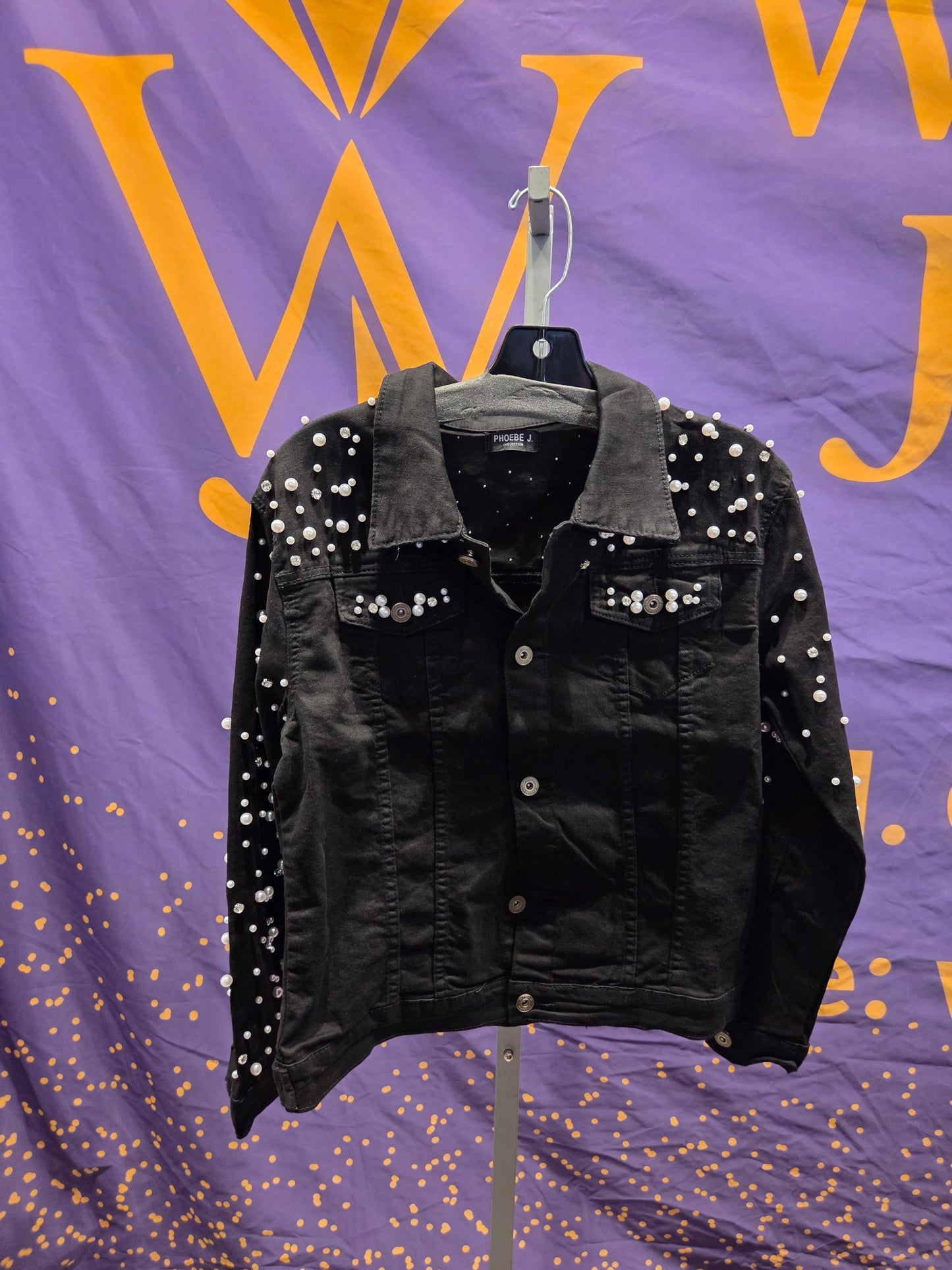 Pearl Embellished Black Denim Jacket