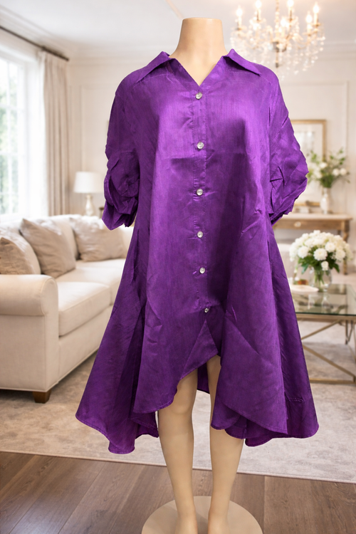 Royal Radiance High-Low Button-Down Dress