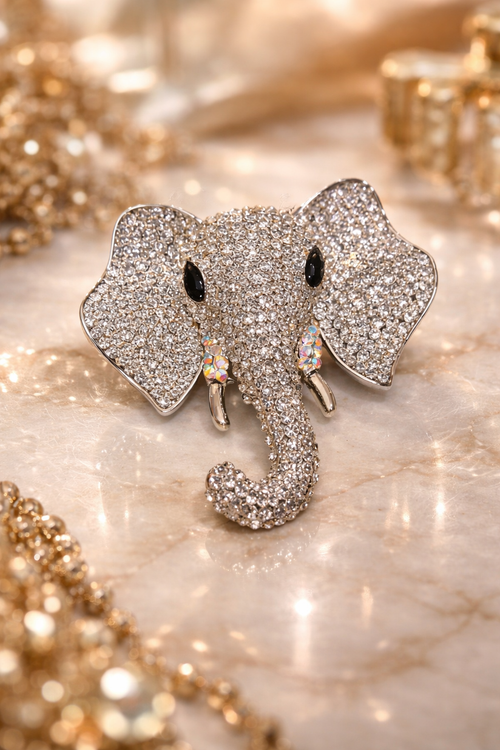 Crystal Elephant Brooch – Silver Glam Edition